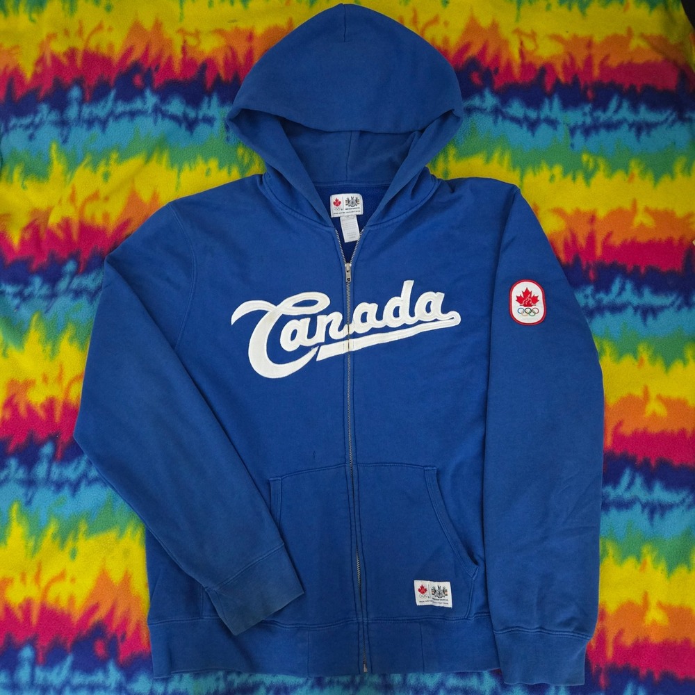 Hudson's Bay Co Team Canada Olympic Full Zip Hoodie Blue Mens Large Patch Logo